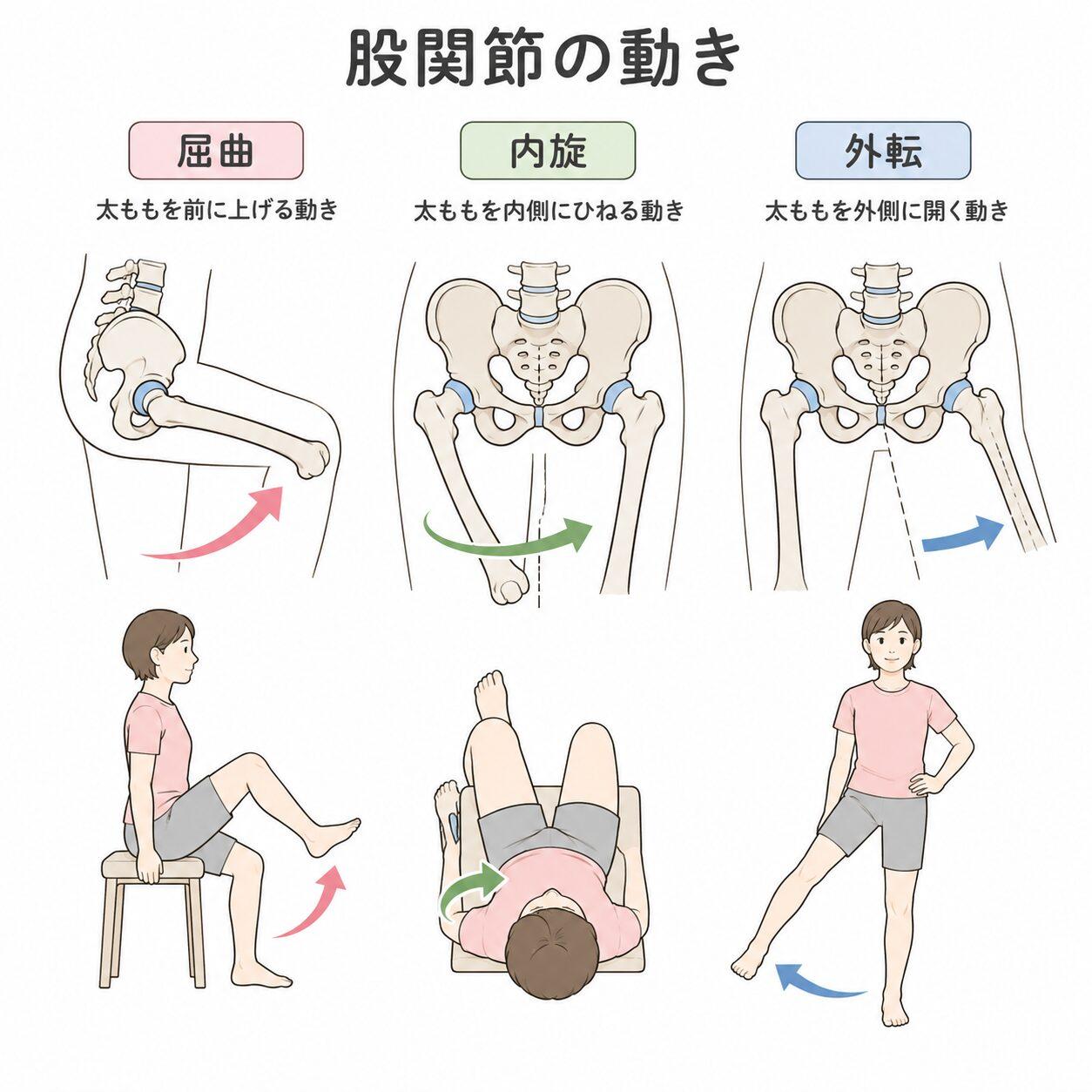 足を組むときの股関節の動きの解説図