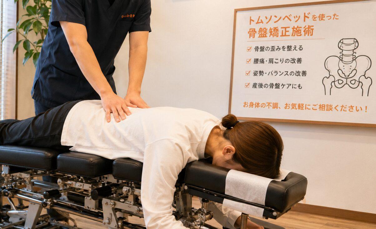 名古屋市昭和区の陽だまり整骨院・接骨院でトムソンベッドを使った骨盤矯正施術