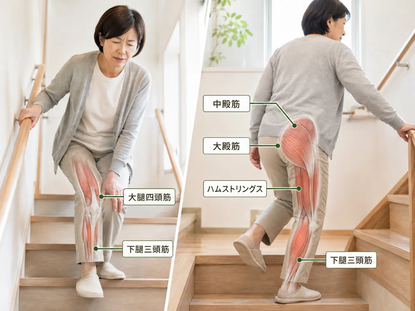 階段を下りるとき・上るとき・両方で膝が痛む原因を解説する陽だまり整骨院の画像